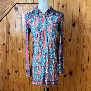 Isabel Marant Red and Blue Paisley Button Down Tunic